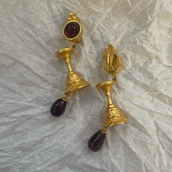 Vintage Karl Lagerfeld Gripoix Wine Goblet Drop Clip On Earrings - Picture 6 of 11